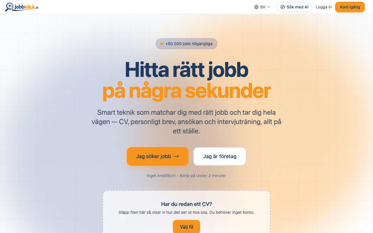 Skärmbild av jobbklick.se